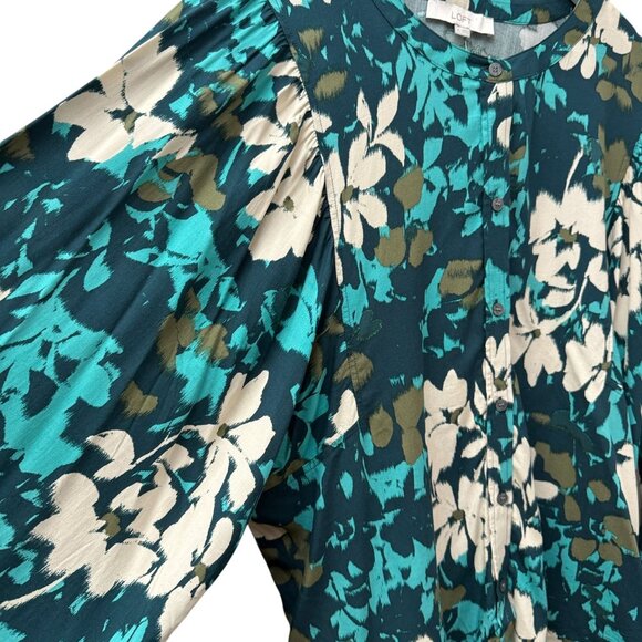 LOFT Blouse Size XL Teal Floral Flowy Womens Top Rayon Long Sleeve NWT - Picture 7 of 10